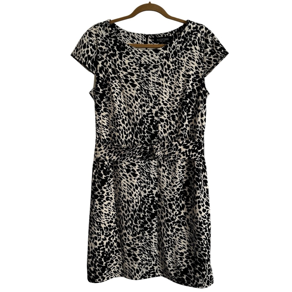 Perceptions Women's Leopard Print Belted Dress Capped‎ Sleeves Size 12